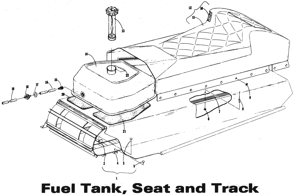 Parts Diagram for Arctic Cat 1973 ElTigre SNOWMOBILE FUEL TANK, SEAT & TRACK