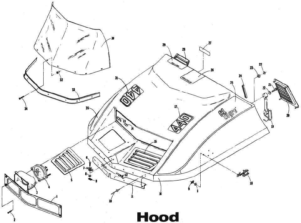 Parts Diagram for Arctic Cat 1973 ElTigre SNOWMOBILE HOOD