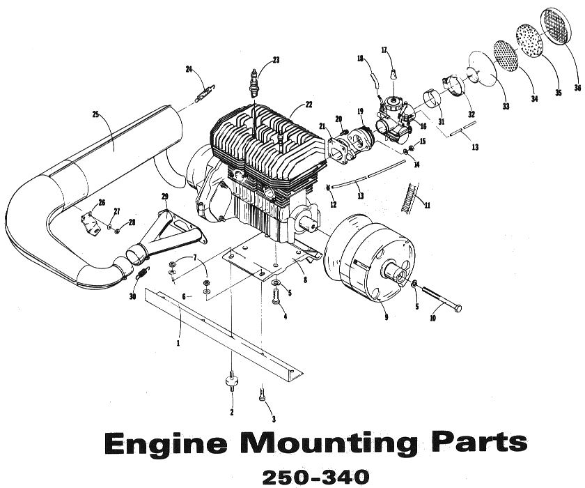 Parts Diagram for Arctic Cat 1973 ElTigre SNOWMOBILE ENGINE & MOUNTING PARTS (250-340)
