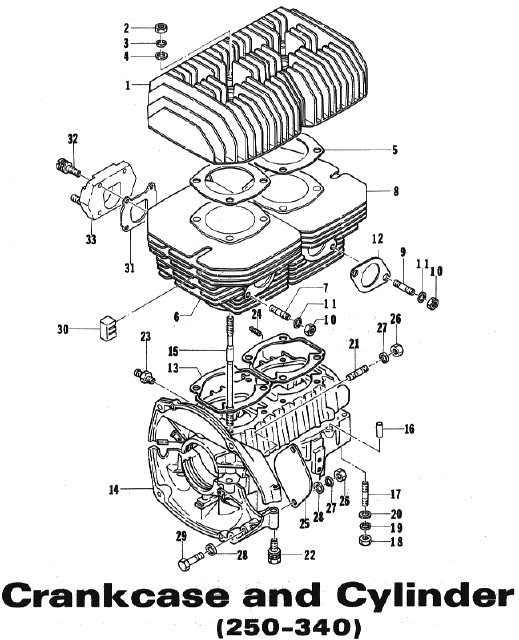 Parts Diagram for Arctic Cat 1973 ElTigre SNOWMOBILE CRANKCASE & CYLINDER (250-340)