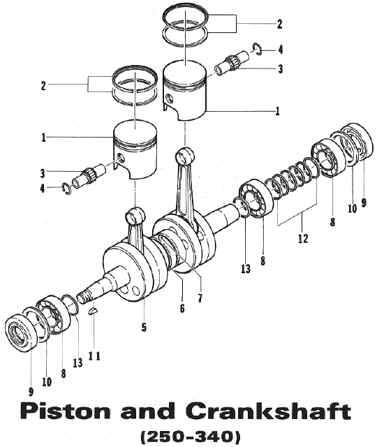 Parts Diagram for Arctic Cat 1973 ElTigre SNOWMOBILE PISTON & CRANKSHAFT (250-340)