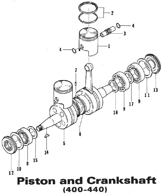 Parts Diagram for Arctic Cat 1973 ElTigre SNOWMOBILE PISTON & CCRANKSHAFT (400-440)