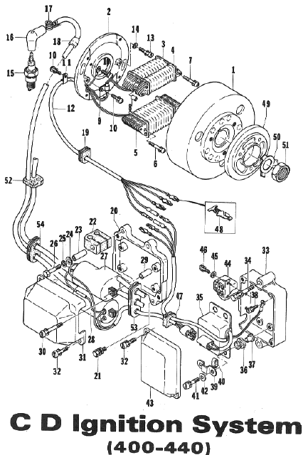 Parts Diagram for Arctic Cat 1973 ElTigre SNOWMOBILE CD IGNITION SYSTEM (400-440)