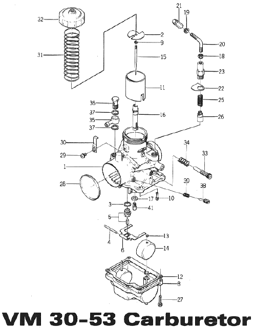 Parts Diagram for Arctic Cat 1973 ElTigre SNOWMOBILE VM 30-53 CARBURETOR