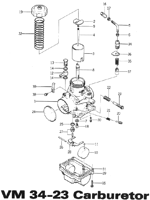 Parts Diagram for Arctic Cat 1973 ElTigre SNOWMOBILE VM 34-23 CARBURETOR