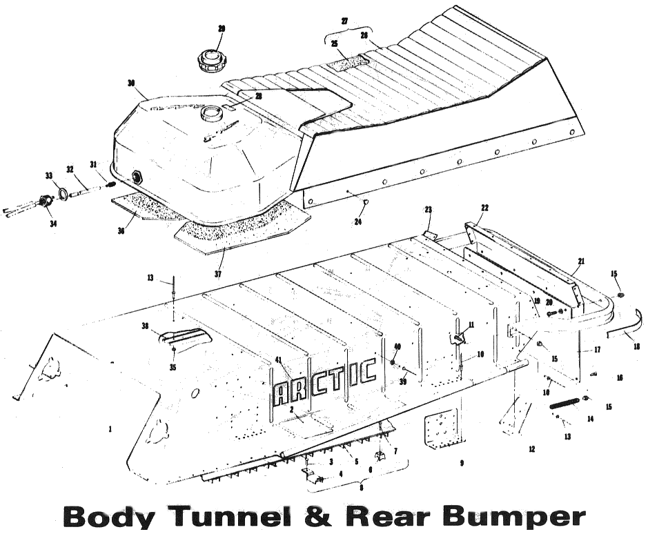 Parts Diagram for Arctic Cat 1973 EXT SNOWMOBILE BODY TUNNEL & REAR BUMPER