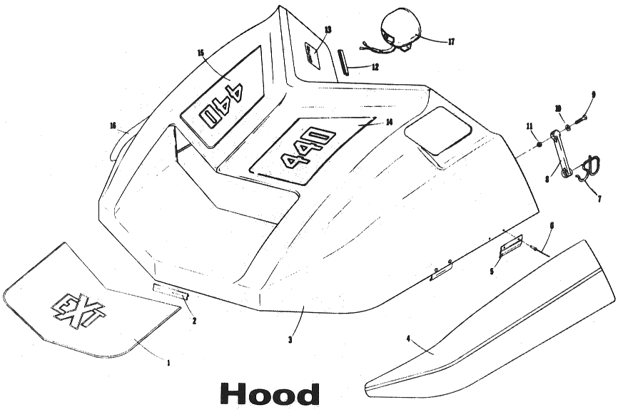 Parts Diagram for Arctic Cat 1973 EXT SNOWMOBILE HOOD