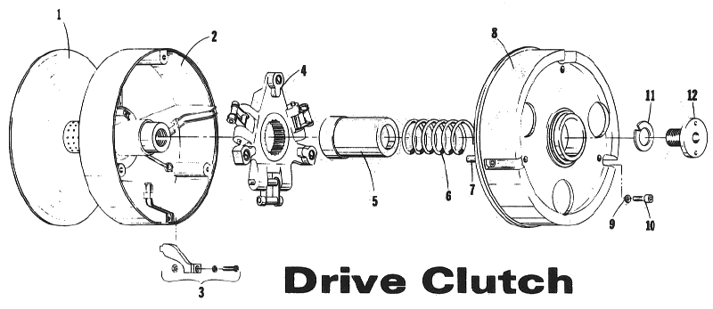 Parts Diagram for Arctic Cat 1973 EXT SNOWMOBILE DRIVE CLUTCH