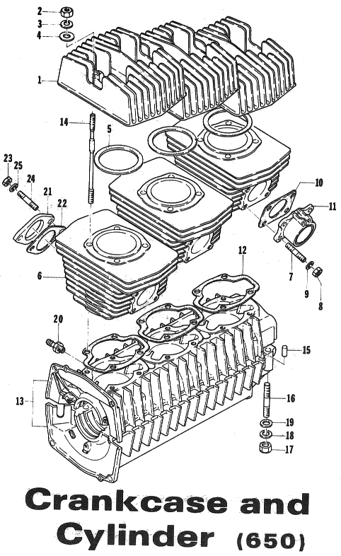 Parts Diagram for Arctic Cat 1973 EXT SNOWMOBILE CRANKCASE & CYLINDER (650)