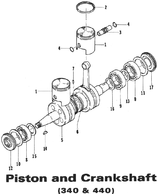 Parts Diagram for Arctic Cat 1973 EXT SNOWMOBILE PISTON & CANKSHAFT (340 & 440)