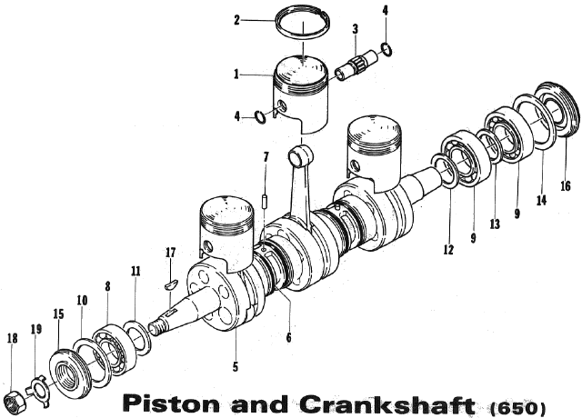 Parts Diagram for Arctic Cat 1973 EXT SNOWMOBILE PISTON & CRANKCASE (650)
