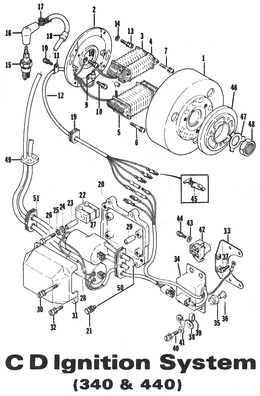 Parts Diagram for Arctic Cat 1973 EXT SNOWMOBILE CD IGNITION SYSTEM (340 & 440)