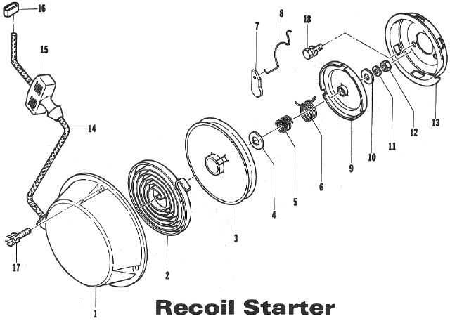 Parts Diagram for Arctic Cat 1973 EXT SNOWMOBILE RECOIL STARTER