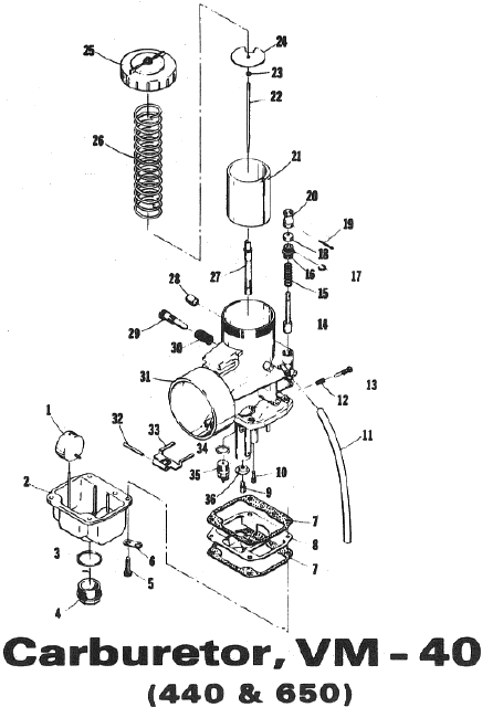 Parts Diagram for Arctic Cat 1973 EXT SNOWMOBILE CARBURETOR, VM-40 (440 & 650)