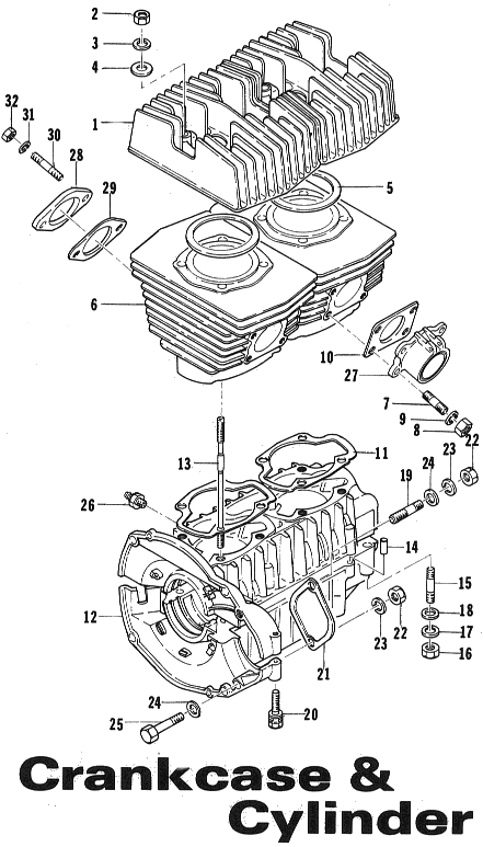 Parts Diagram for Arctic Cat 1973 Formula11 SNOWMOBILE CRANKCASE & CYLINDER
