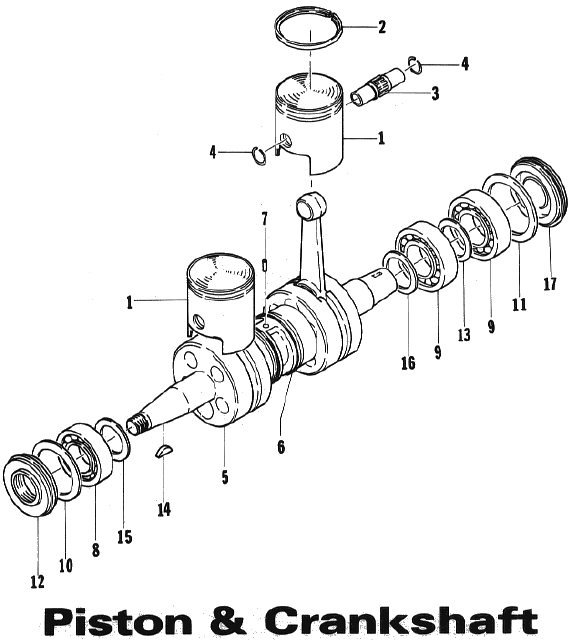 Parts Diagram for Arctic Cat 1973 Formula11 SNOWMOBILE PISTON & CRANKSHAFT