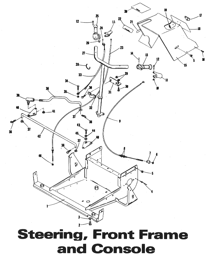 Parts Diagram for Arctic Cat 1973 KittyCat SNOWMOBILE STEERING, FRONT FRAME & CONSOLE