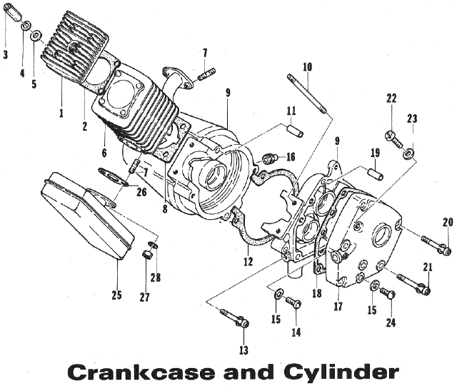 Parts Diagram for Arctic Cat 1973 KittyCat SNOWMOBILE CRANKCASE & CYLINDER