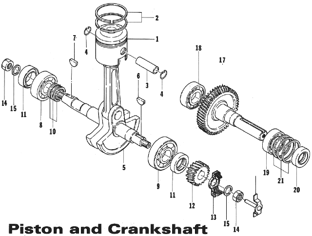 Parts Diagram for Arctic Cat 1973 KittyCat SNOWMOBILE PISTON & CRANKSHAFT