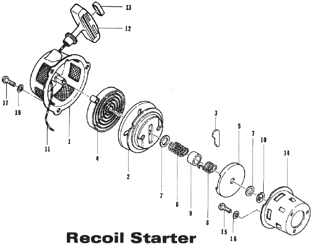 Parts Diagram for Arctic Cat 1973 KittyCat SNOWMOBILE RECOIL STARTER