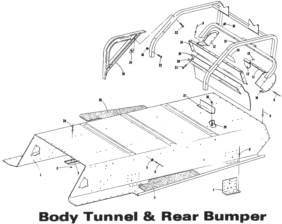 Parts Diagram for Arctic Cat 1973 Panther SNOWMOBILE BODY TUNNEL & REAR BUMPER