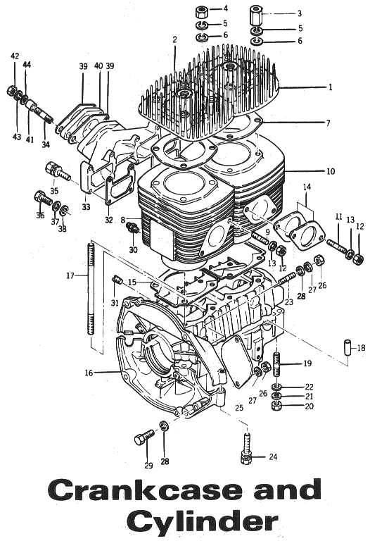 Parts Diagram for Arctic Cat 1973 Panther SNOWMOBILE CRANKCASE AND CYLINDER