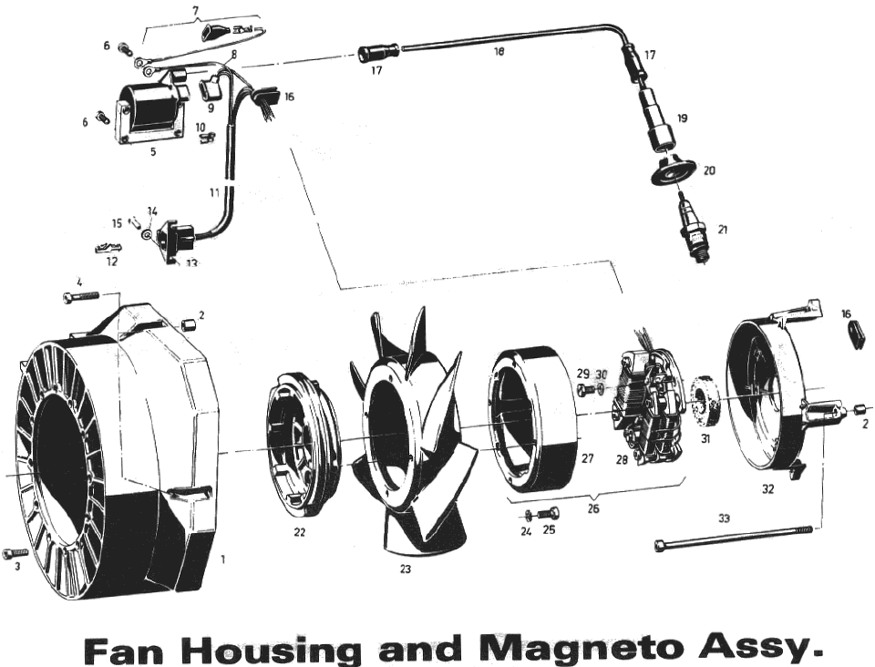 Parts Diagram for Arctic Cat 1973 Panther SNOWMOBILE FAN HOUSING AND MAGNETO ASSY