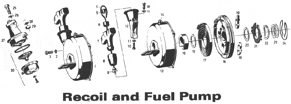 Parts Diagram for Arctic Cat 1973 Panther SNOWMOBILE RECOIL AND FUEL PUMP