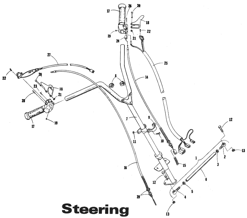 Parts Diagram for Arctic Cat 1973 PUMA SNOWMOBILE STEERING