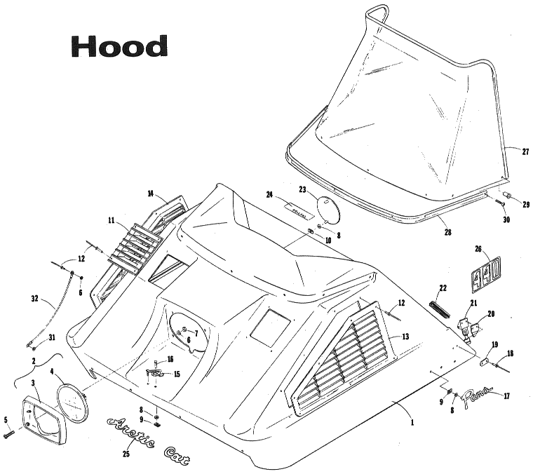 Parts Diagram for Arctic Cat 1973 PUMA SNOWMOBILE HOOD