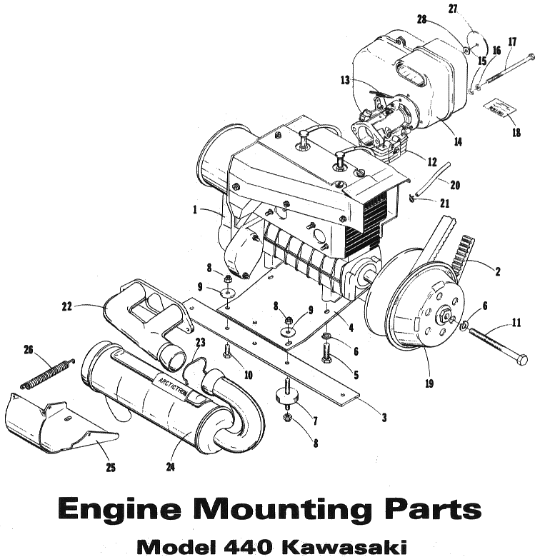 Parts Diagram for Arctic Cat 1973 PUMA SNOWMOBILE ENGINE MOUNTING PARTS