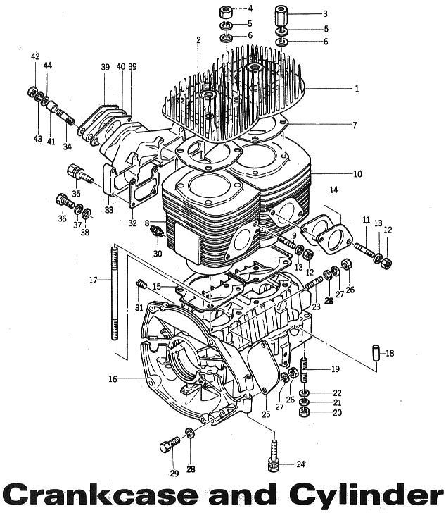 Parts Diagram for Arctic Cat 1973 PUMA SNOWMOBILE CRANKCASE AND CYLINDER