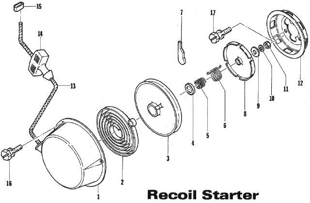 Parts Diagram for Arctic Cat 1973 PUMA SNOWMOBILE RECOIL STARTER