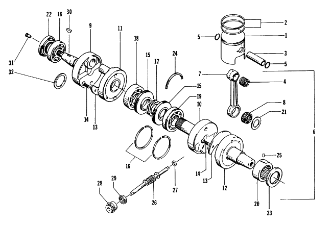 Parts Diagram for Arctic Cat 1998 ZL 440 SNOWMOBILE PISTON AND CRANKSHAFT
