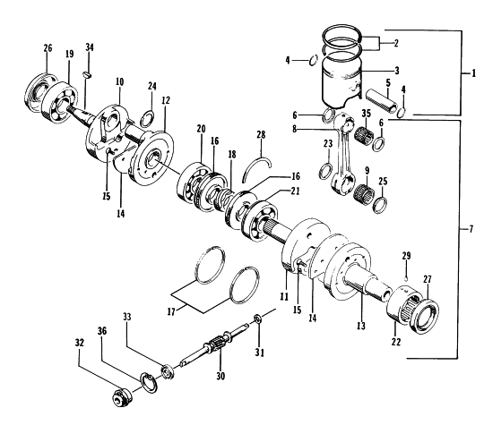Parts Diagram for Arctic Cat 1995 EXT POWDER SPECIAL SNOWMOBILE PISTON AND CRANKSHAFT