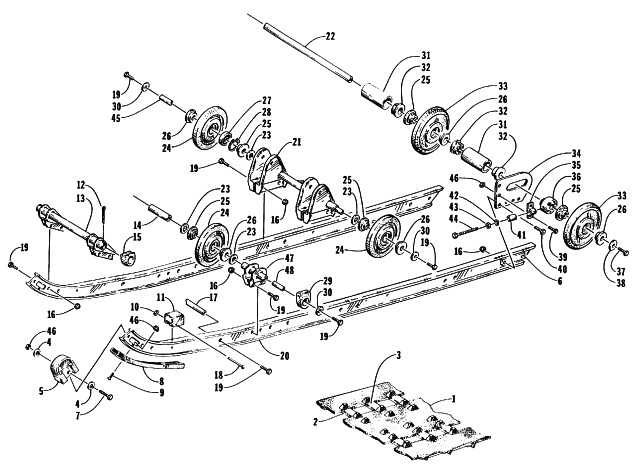 Parts Diagram for Arctic Cat 1996 PUMA SNOWMOBILE SLIDE RAIL AND TRACK ASSEMBLY