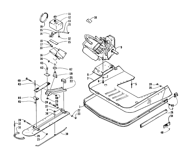 Parts Diagram for Arctic Cat 1998 KITTY CAT SNOWMOBILE SKI, ENGINE, AND BELLY PAN