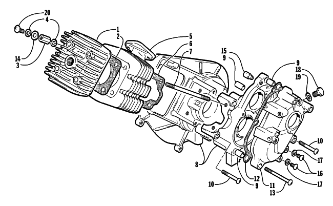 Parts Diagram for Arctic Cat 1997 KITTY CAT SNOWMOBILE CRANKCASE AND CYLINDER