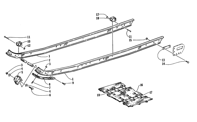 Parts Diagram for Arctic Cat 1996 EXT EFI SNOWMOBILE SLIDE RAIL AND TRACK ASSEMBLY