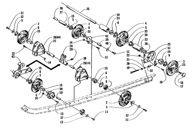 Parts Diagram for Arctic Cat 1995 JAG DELUXE SNOWMOBILE REAR SUSPENSION AXLE ASSEMBLY