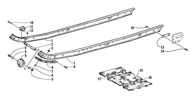 Parts Diagram for Arctic Cat 1999 BEARCAT 340 - 136 IN. SNOWMOBILE SLIDE RAIL AND TRACK ASSEMBLY