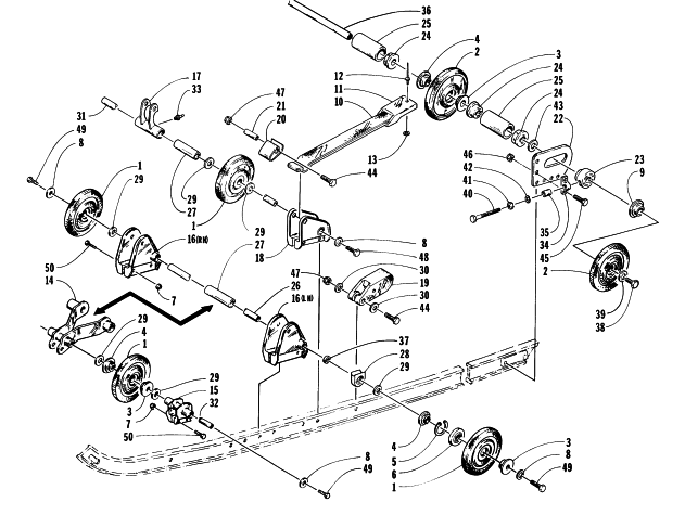 Parts Diagram for Arctic Cat 1995 BEARCAT 340 SNOWMOBILE REAR SUSPENSION AXLE ASSEMBLY