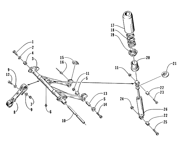 Parts Diagram for Arctic Cat 1996 WILDCAT MOUNTAIN CAT SNOWMOBILE REAR SUSPENSION - FRONT ARM