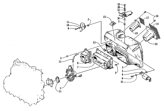 Parts Diagram for Arctic Cat 1998 THUNDERCAT MC SNOWMOBILE CARBURETOR AND AIR SILENCER ASSEMBLY