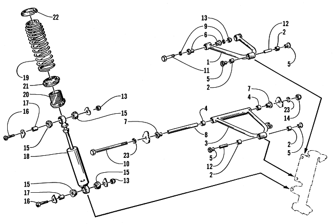 Parts Diagram for Arctic Cat 2000 BEARCAT WIDE TRACK () SNOWMOBILE FRONT SUSPENSION AND SHOCK ABSORBER