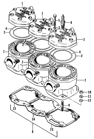 Parts Diagram for Arctic Cat 1996 THUNDERCAT SNOWMOBILE CYLINDER AND HEAD ASSEMBLY