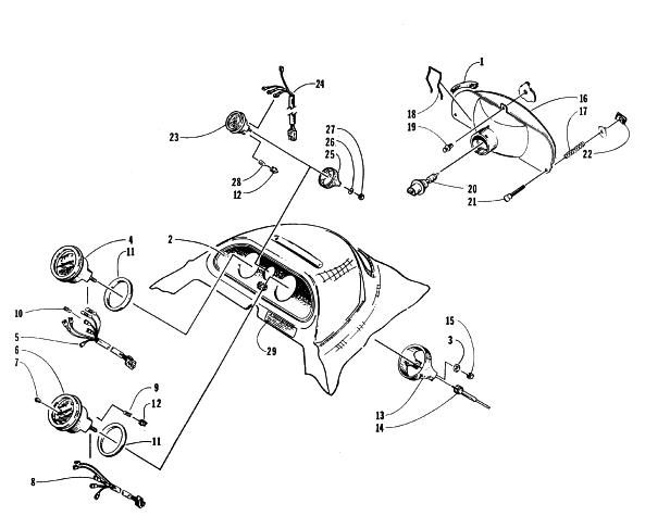 Parts Diagram for Arctic Cat 1996 WILDCAT TOURING SNOWMOBILE HEADLIGHT AND INSTRUMENT POD