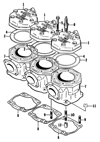 Parts Diagram for Arctic Cat 1997 POWDER EXTREME SNOWMOBILE CYLINDER AND HEAD ASSEMBLY