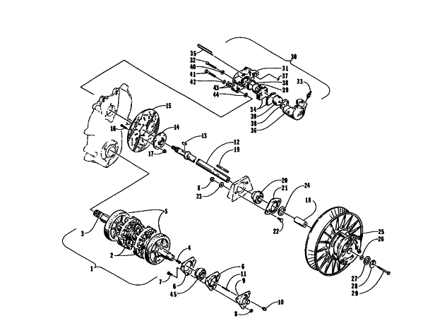 Parts Diagram for Arctic Cat 1995 ZR 440 SNOWMOBILE DRIVE TRAIN SHAFTS AND BRAKE ASSEMBLIES