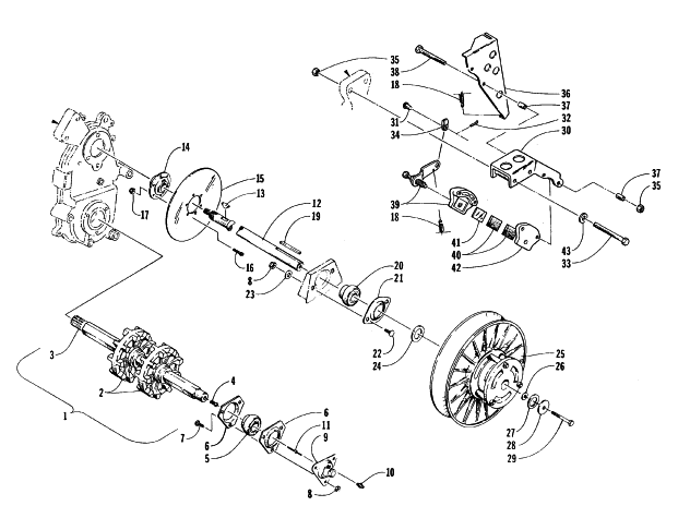 Parts Diagram for Arctic Cat 1996 PUMA SNOWMOBILE DRIVE TRAIN SHAFTS AND BRAKE ASSEMBLIES